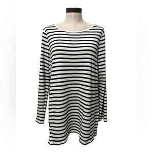 Chico’s Black & White Striped Pima Cotton Tunic Ling Sleeve Pullover Top Size L‎